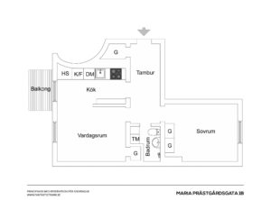 plantegning af lille 1-værelses lejlighed