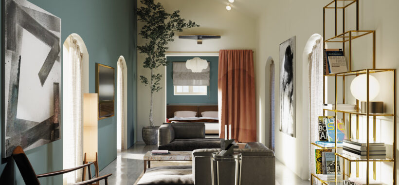 very nice room with good light and colorfull walls. Elegant furniture